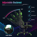 Giantex Gaming Chair with RGB LED Lights, Ergonomic Video Game Chair, High Back PVC Leather E-Sport Computer Chair Adjustable w/Headrest & Lumbar Support (Green) Giantex