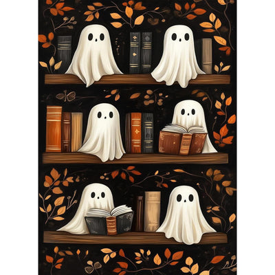 stnckic Halloween Paint by Number kit for Adults, Ghosts Adults' Paint-by-Number Kits on Canvas Bookshelf Easy Acrylic Oil Painting by Number for Adults for Home Decor Gift 16x20 Inch