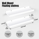 Boswillon Floating Shelves Wall Mounted Set of 2, Modern White Shelves for Bedroom, Nursery Shelves with Lip, Display Picture Ledge Shelf for Wall Decor Living Room Bathroom Kitchen - White Boswillon