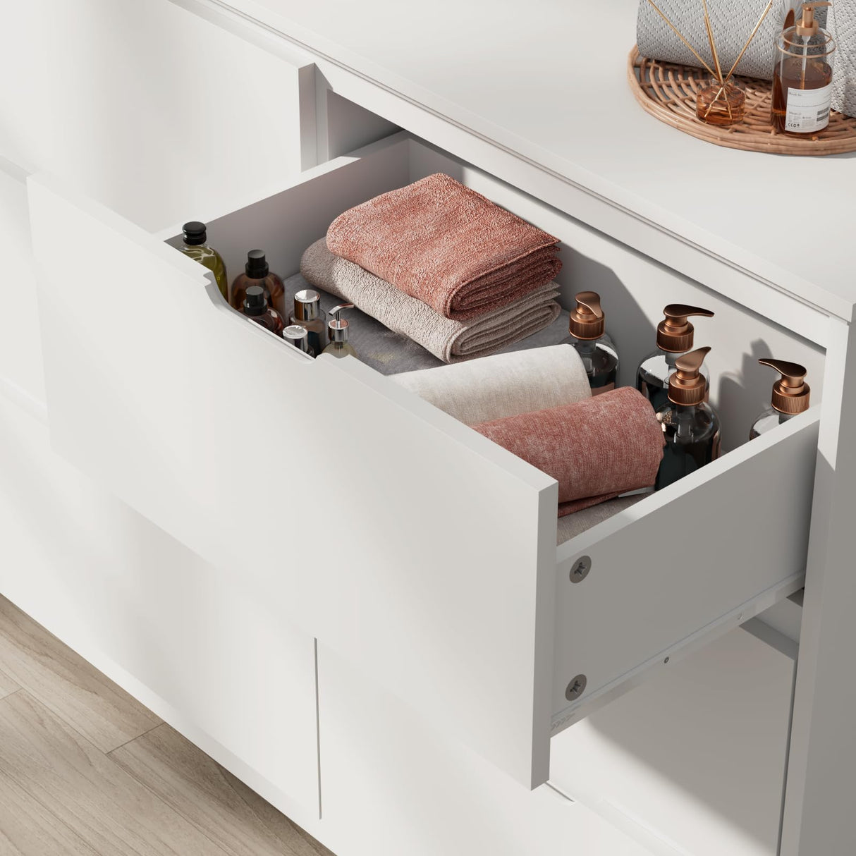 CARPETNAL 9 Drawer White Dresser for Bedroom with Deep Drawers, Large Dressers & Chest of Drawers Handle Free, Modern Long Dressers for Closet Bedroom, Living Room (59.25" W x 15.9" D x 31.9" H) CARPETNAL