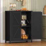 FIONESO Storage Cabinet, Small Cabinet with Barn Doors, Farmhouse Cabinet with Shelf, Black Cabinet for Living Room, Dining Room, Entryway, Black FIONESO