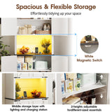 Fameill Farmhouse 71" Tall Kitchen Pantry Storage Cabinet with LED & Charging Station, Modern 4 Doors & Adjustable Shelves for Pantry Living Room Storage Hutch Cabinet, Free Standing Cabinet White Fameill