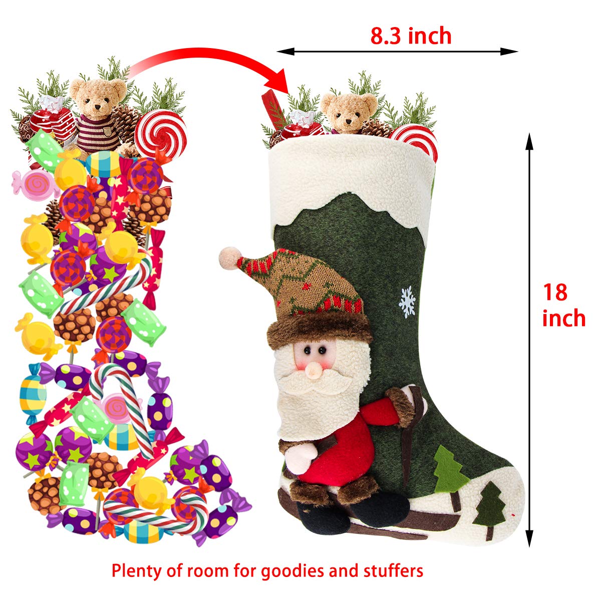 Dreampark Christmas Stockings 4 Pack 18" Big Xmas Stockings Decoration - Santa Snowman Reindeer Penguin Family Stockings for Home Decor Set of 4 Dreampark