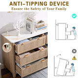 6 Drawers Dresser for Bedroom, 54" Large Storage Dresser, Farmhouse Wood Dressers with Faux Marble Top, Modern Dressers & Chests of Drawers for Living Room Entryway, Fluted Curved Profile, Natural Oak GIAJORYA