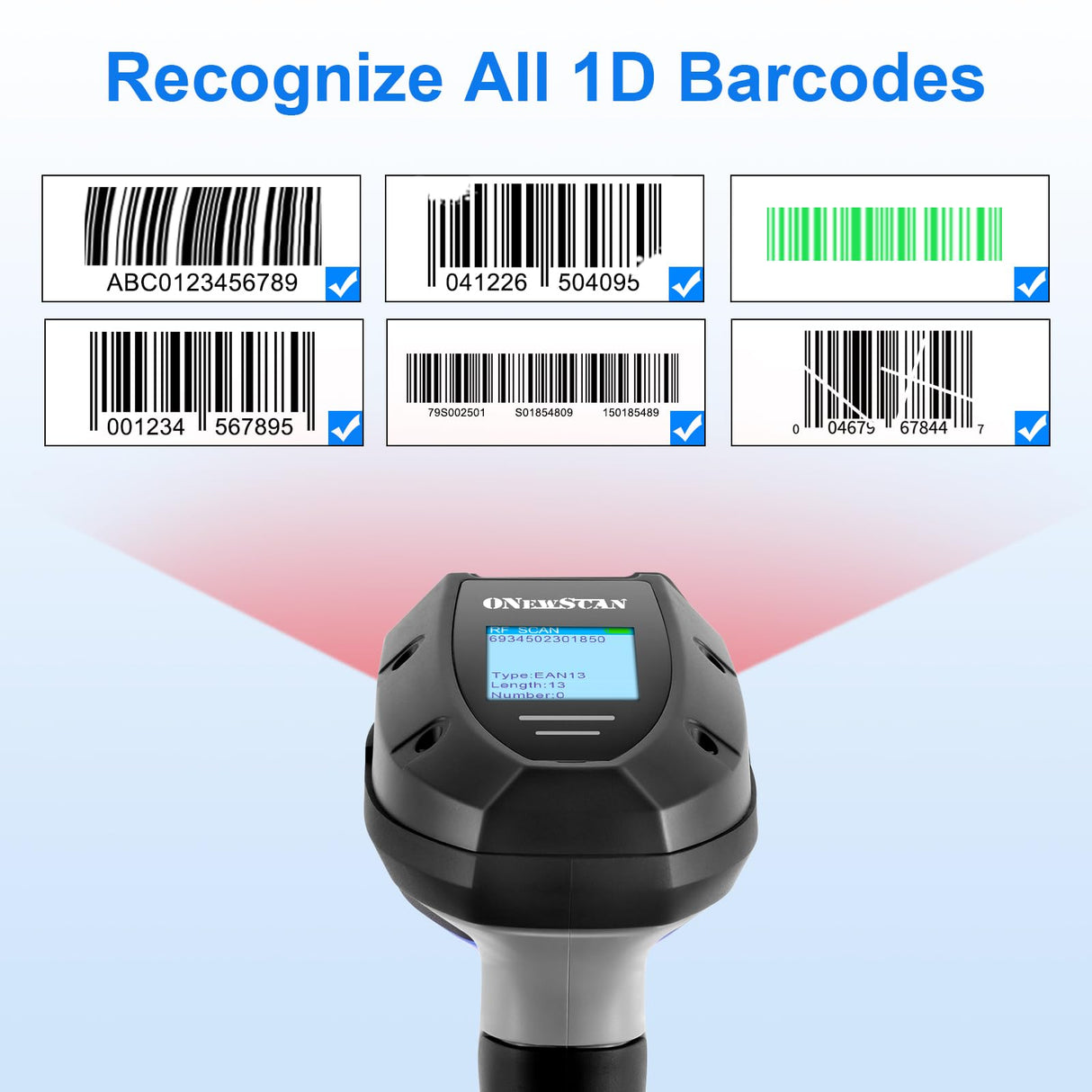 Barcode Scanner Wireless, Onewscan 1D Laser Barcode Reader with Stand 2.4G Wireless & USB Wired Connection 2 in 1 Plug and Play Handheld Bar Code Scaners onewscan