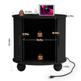 RUSTYER Farmhouse Round End Table with Charging Station, 24" Large Fluted Sofa Side Table with Sliding Tambour Door & Storage, Mid-Century Wood Nightstand for Living Room, Bedroom (Black) RUSTYER