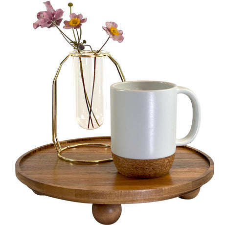 Lydian Wood Riser for Display - Round Acacia Wood Pedestal Riser - Home Kitchen Bath Stand - Plant Holder - Cake Stand - Soap Tray - Creative Vintage Farmhouse Lydian