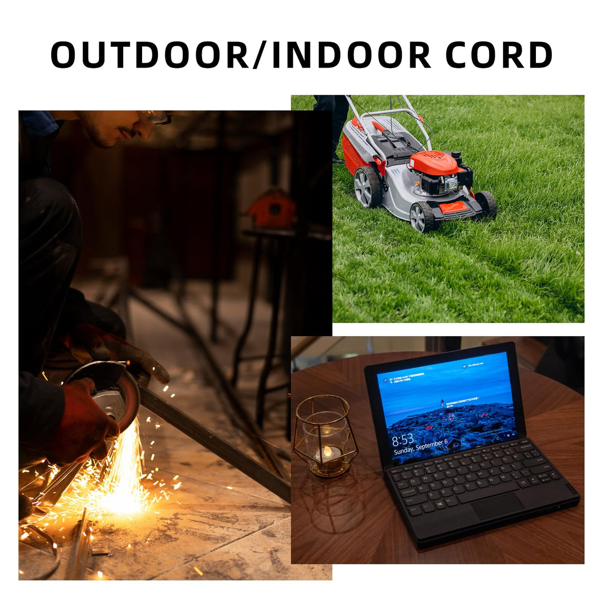 EP 100 Ft Outdoor Extension Cord, 12/3 SJTW Heavy Duty Extension Cable with 3 Prong Grounded Plug, 15 AMP Power Cord for Lawn, Garden, Appliances, Gray EP