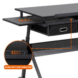 BBBuy Drafting Table Drawing Desk Art&Craft Work Station Height Adjustable Tilting Tabletop Craft Table Desk w/Stool and 2 Storage Drawers for Home Office Study Room, Black BBBuy