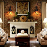 MWZ Rustic Farmhouse Black Metal and Wood Wall Sconce Adjustable Lamp，2 Pack,Rustic Wall Lighting Fixture for Bedroom, Living Room, Headboard, Garage, Porch MWZ