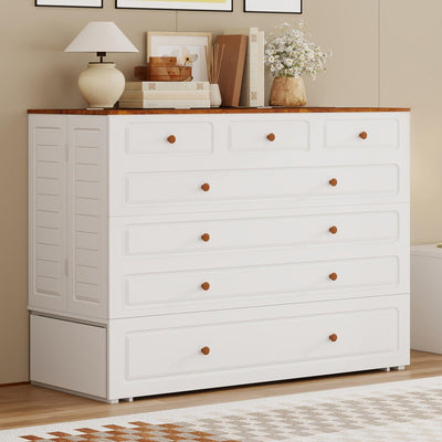 Tafeumob Murphy Bed Queen Size: Murphy Bed Cabinet with Drawer Space-Saving with Shelves&Charging Station for Bedroom, Multipurpose Area, Guest Room, Apartment White (Mattress not Included)