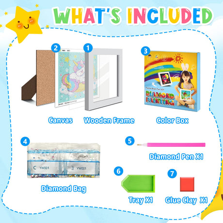 SuanFA Diamond Art Kits for Adults Kids with Frame,Unicorn Diamond Painting Kits for Kids Ages 4-8-12,5D Cartoon Gem Painting with Colorful Box for Gift and Home Decor(6x6 inch) SuanFA