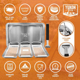 Yukon Glory™ BBQ 'N SERVE Grill Basket Set - Includes 3 Grilling Baskets a Serving Tray & Clip-on Handle - "Patented Grill-to-Table Design" Perfect For Grilling Fish Veggies & Meats Yukon Glory