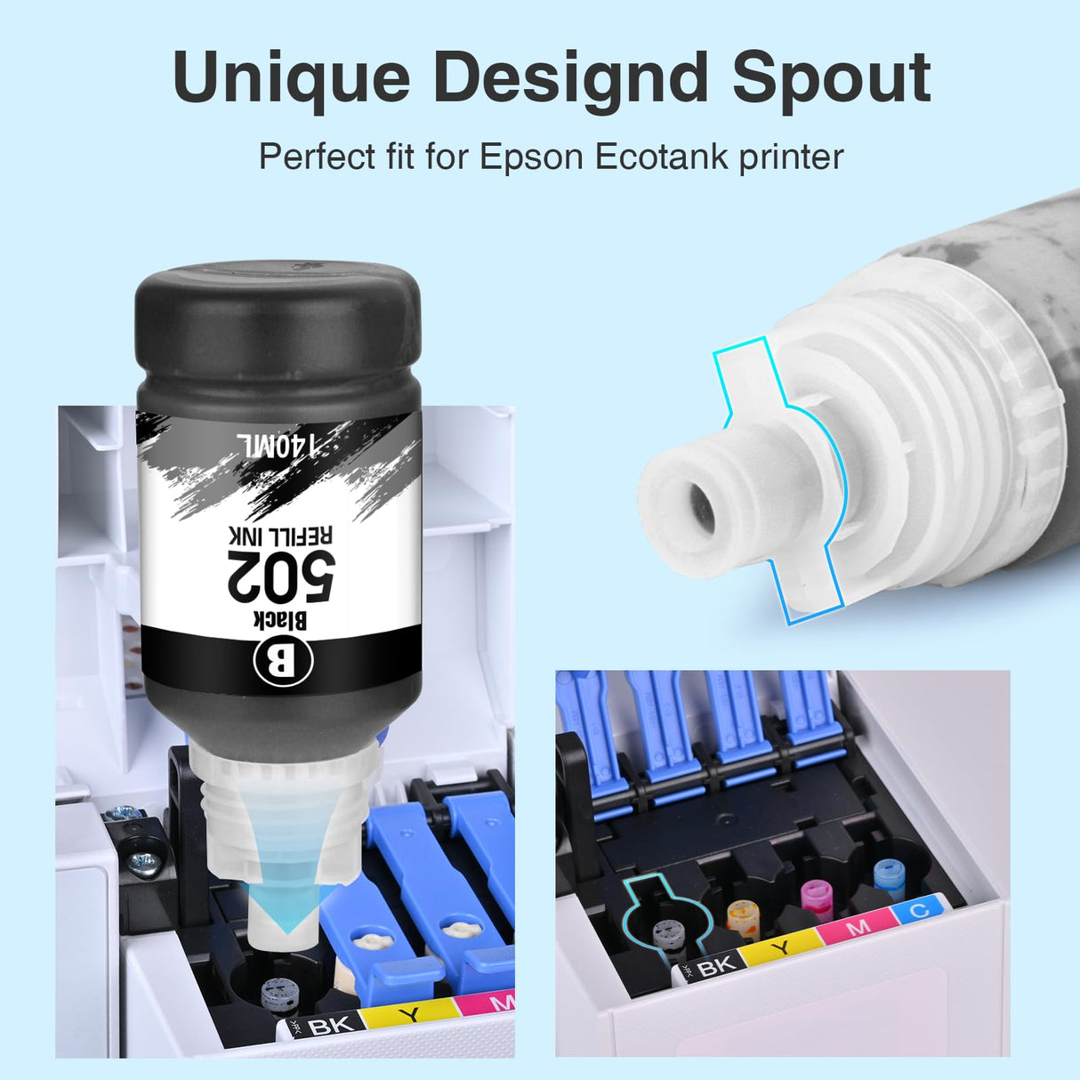 Faslvink Compatible 502 Black Ink 502 Black Pigment Ink Replacement for Epson 502 Ink Refill Bottles for Ecotank ET-2850 ET-3850 ET-4850 ET-3760 ET-2760 ET-4760 ET-2750 ET-3750 ET-4750 Printer,3 Pack Faslvink