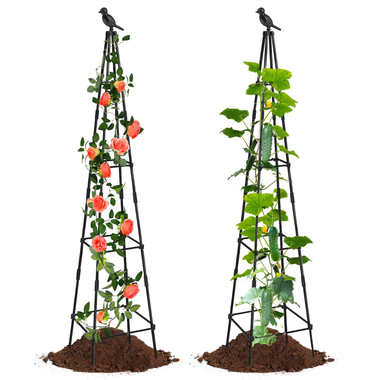 MQHUAYU 2 Pack Garden Obelisk Trellis for Climbing Plants Outdoors, 65 Inch Rustproof Plant Stand Climbing Support with Adjustable Heights for Indoor Potted Plants, Vines, Flowers Stands, Vegetables MQHUAYU