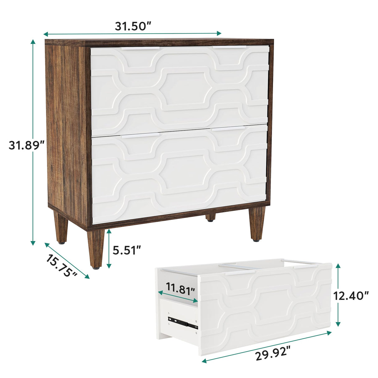 Tribesigns 2-Drawer File Cabinet, Lateral Filing Cabinet for A4/Letter/Legal Size, Office Storage Cabinet, Printer Stand with Storage Drawer for Home Office, Brown and White Tribesigns