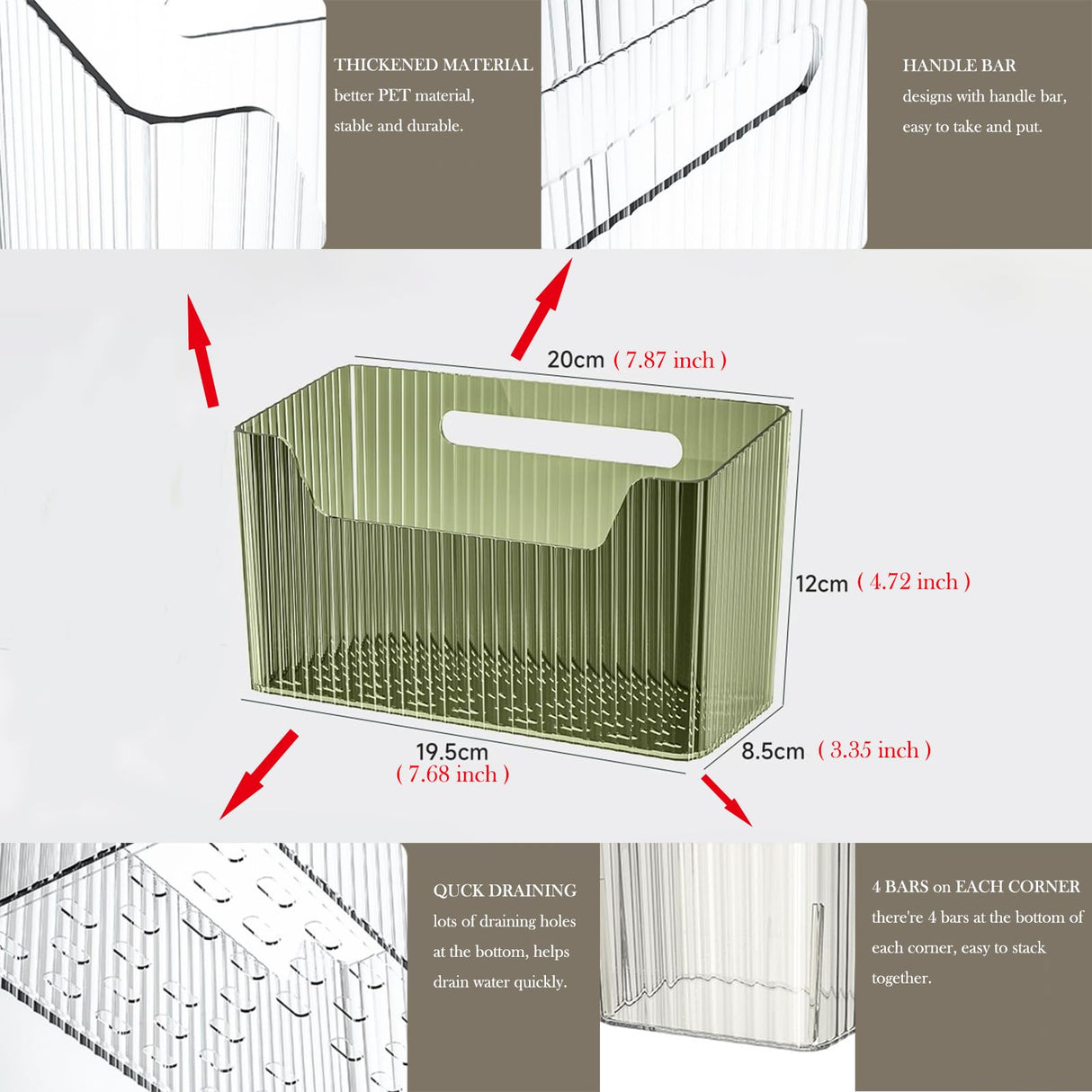 Set Of 2 Storage Organizer Bins Wall Mounted Organizer Basket, Shower Caddy Stackable Clear Plastic Makeup Organizer Adhesive Hanging Bin for Bathroom, Kitchen, Cabinet, Pantry, BPA Free, Large, Clear Lae Nuvole