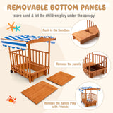 INFANS 3 in 1 Kids Sandbox with Canopy and Cover Rear Wheels Guardrails, Wooden Cedar Cabana Sandbox Playhouse for Outdoor Beach Backyard Lawn Garden Play Home Children Playset Sandpit INFANS