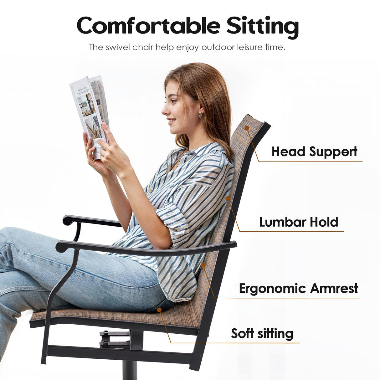 Soohow Patio Dining Set for 6, 7-Piece Outdoor Dining Table and Chairs Set, 6 x Swivel Outdoor Chairs with Paded Textilene and 60"x35" Patio Table with 1.57" Umbrella Hole for Poolside, Backyard Soohow