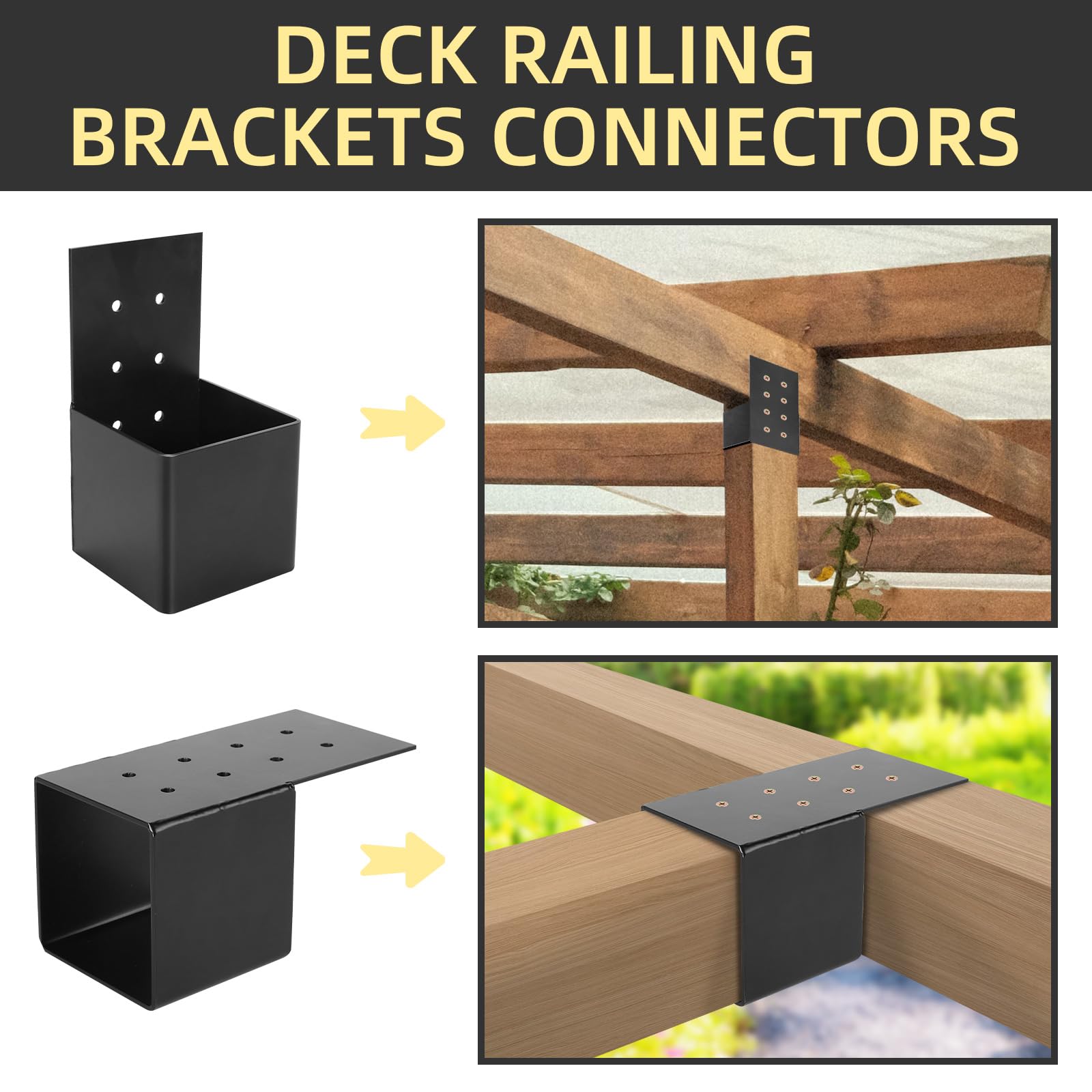 Pehciroe 2Pcs Pergola Brackets Post Top Rafter Brackets Deck Railing Brackets Connectors Pergola Wall Mount Bracket Kit for 4“x4” Wood Posts with Screws - WoodArtSupply