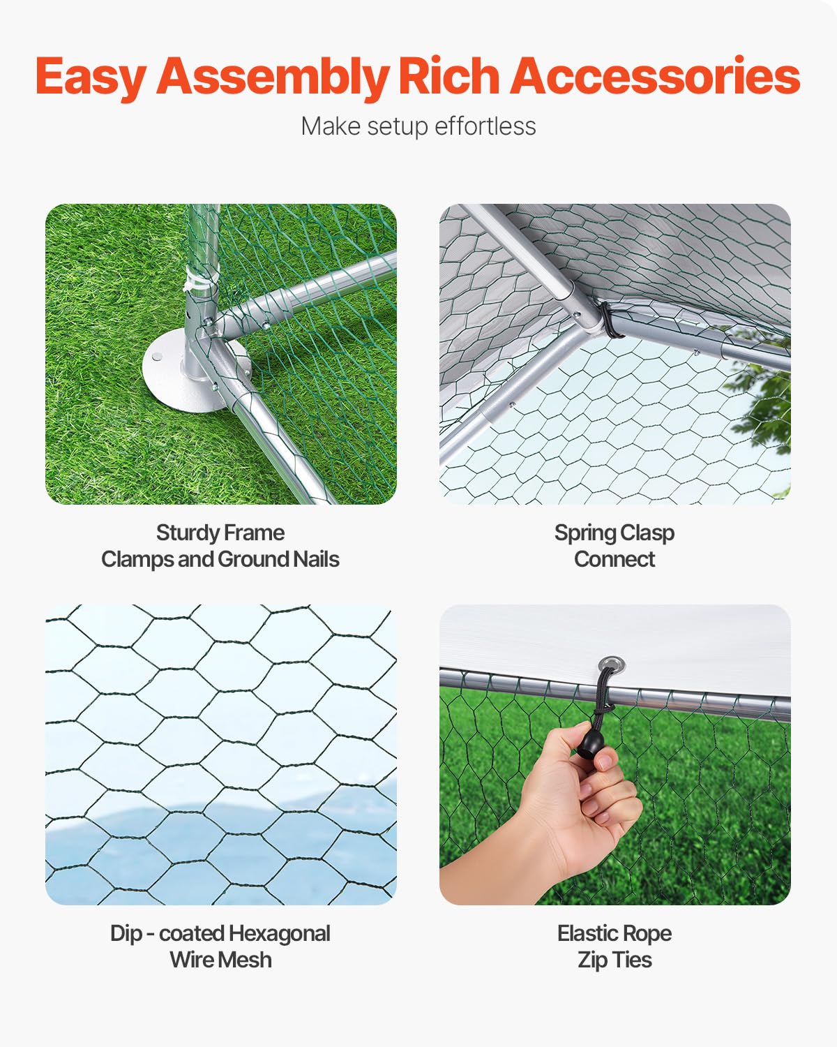 VEVOR Large Metal Chicken Coop with Run, Walkin Chicken Coop for Yard with Waterproof Cover, 6.5 x 9.8 x 6.5 ft, Spire Roof Large Poultry Cage for Hen House, Duck Coop and Rabbit Run VEVOR