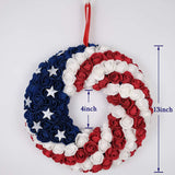 idyllic July 4th Wreath Patriotic Americana Wreath Boxwood Handcrafted Memorial Day Wreath Festival Garland Decoration Front Door Wall Home Decor (Blue) idyllic