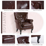 MOJAY PU Leather Accent Chair Set of 2, Mid-Century Modern Armchair Living Room Club Chair with Tufted Button & Rivet Trim, Upholstered Sofa Chair with Sturdy Wood Legs for Bedroom (Reddish Brown) MOJAY