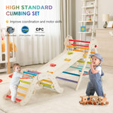HOMMOW 7-in-1 Pikler Triangle Set with Cushion, Wooden Pikler Triangle Climbing Set with Arch, Ramp & Ladder, Large Foldable Montessori Jungle Gym, Indoor Climbing Toys for Toddlers-Rainbow HOMMOW