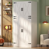 Unikito 71'' Farmhouse Wardrobe Closet with Hanging Rod, 4 Barn Door Clothing Storage Cabinet with Adjustable Shelves, Freestanding Wardrobe Cabinet for Bedroom, Living Room, Cloak Room, Office, White Unikito