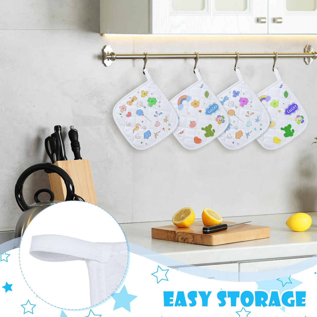 Newtay 36 Pcs Christmas Pot Holders Craft Project Set Including 12 White Pot Holders and Oven Mitts with 24 Makers for Kitchen Heat Resistant Cooking and Baking DIY Activities Newtay