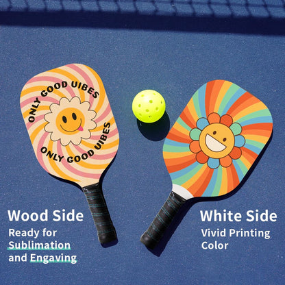 PYD Life 6 Pack Pickleball Paddles Plywood Sublimation Blanks 7.5" x 15.5",2/5 Inch Thickness 8 OZ Double Sided Printable One Side White One Side Wood