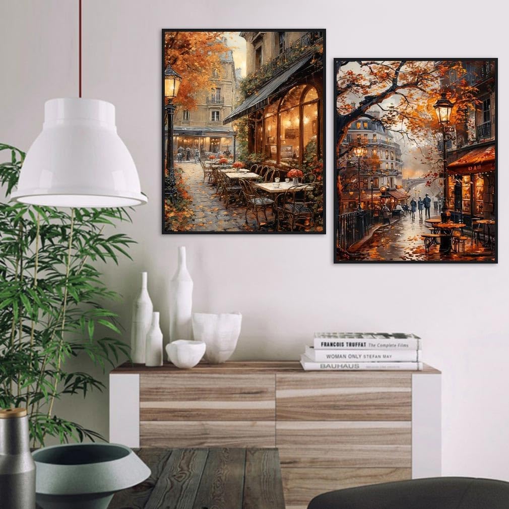 2 Pack Fall Paint by Numbers Kit for Adults Beginner with Framed,Cafe Easy Adult Paint by Number Kits on Canvas DIY Painting for Beginners Art by Numbers for Home Wall Decor 10x12Inch NEGEKFKX