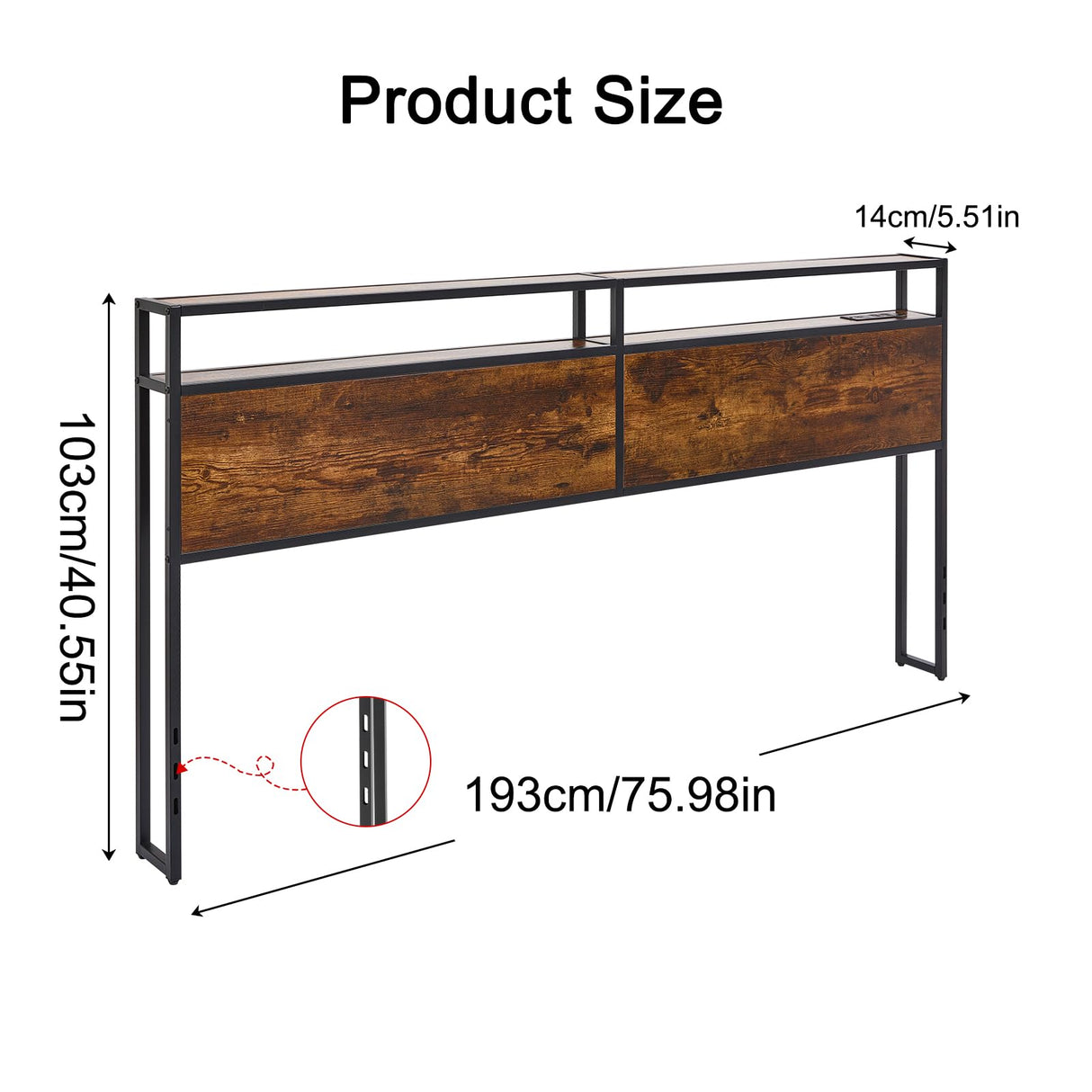 TROOPVILLE LED King Size Headboard with Storage and USB Charging TROOPVILLE