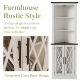 Maupvit 66.8" Tall Corner Cabinet with 2 Glass Doors, Modern Storage Cabinet with Adjustable Shelves, Corner Display Cabinet for Living Room, Bathroom, Hallway, Retro White Maupvit