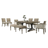 Roundhill Furniture Birmingham 8-Piece Dining Set: Extendable Table with 4 Side Chairs, 2 Armchairs, and a Nailhead Bench, Driftwood Finish Roundhill Furniture