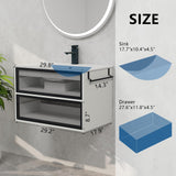 YOURLITE 30” Floating Bathroom Vanity with Sink Combo, Modern Wall Mounted Cabient with 2 Glass Doors Drawers Storage, Undermount Bathroom Ceramic Sink & Soft Closing Doors & Black Faucet YOURLITE