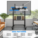 Rfiver Heavy Duty Mobile TV Stand for 50-92 Inch Large TVs up to 200lbs, Height Adjustable Rolling TV Stand with Silent Wheel, Upgraded Floor TV Stand with AV Shelf for Living Room, Office, Trade Show Rfiver