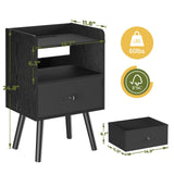 Yoobure Nightstand with Charging Station, Modern Night Stand with LED Lights, Wood Nightstands with Fabric Drawer & Storage Shelf, Night Stands Bedside Table with USB Ports for Bedroom, Office, Home Yoobure