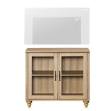 WAMAPT Sideboard Buffet Cabinets with Glass Door, Kitchen Storage Cabinets, Wood Coffee Bar Tables with Adjustable Shelf, Accent Sideboard Storage Cabinet Table Dining Room, Living Room,Oak 34 inch WAMPAT