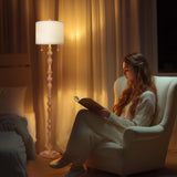 65.5" Natural Real Wood Floor Lamp with S Cluster Pull Chains Dual Switch,Wood Base Tall Lamp,Farmhouse Standing Lamp for Living Room,with Linen Shade,Floor Lamp for Living Room,Bedroom(Bulb Included) Scenekoy