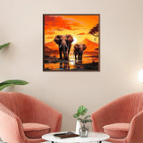 YQFCZDQ Elephant Diamond Art Kits for Adults,Sunset Landscape 5D Diamond Painting Kits for Adults Beginners,Animal DIY Full Round Drill Diamond Dots Gem Art Kits for Adult,Home Wall Decor 13.8x13.8 in YQFCZDQ