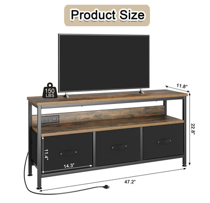 J-yaamiZz 39" TV Stand for TVs up to 50", Media Console with Charging Station & LED Lights, 2 Drawer Storage Chest, Gaming Entertainment Center with Storage for Living Room, Brown, Medium - WoodArtSupply