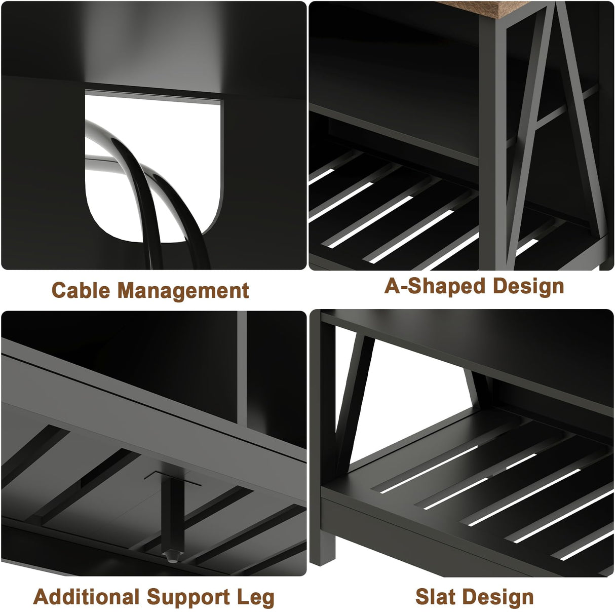 ChooChoo Farmhouse TV Stand for TVs up to 55 Inch, Modern Entertainment Center with 4 Open Shelves & Built-in Cable Holes, Media TV Console for Living Room, Bedroom, Black ChooChoo