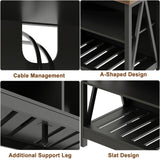 ChooChoo Farmhouse TV Stand for TVs up to 55 Inch, Modern Entertainment Center with 4 Open Shelves & Built-in Cable Holes, Media TV Console for Living Room, Bedroom, Black ChooChoo