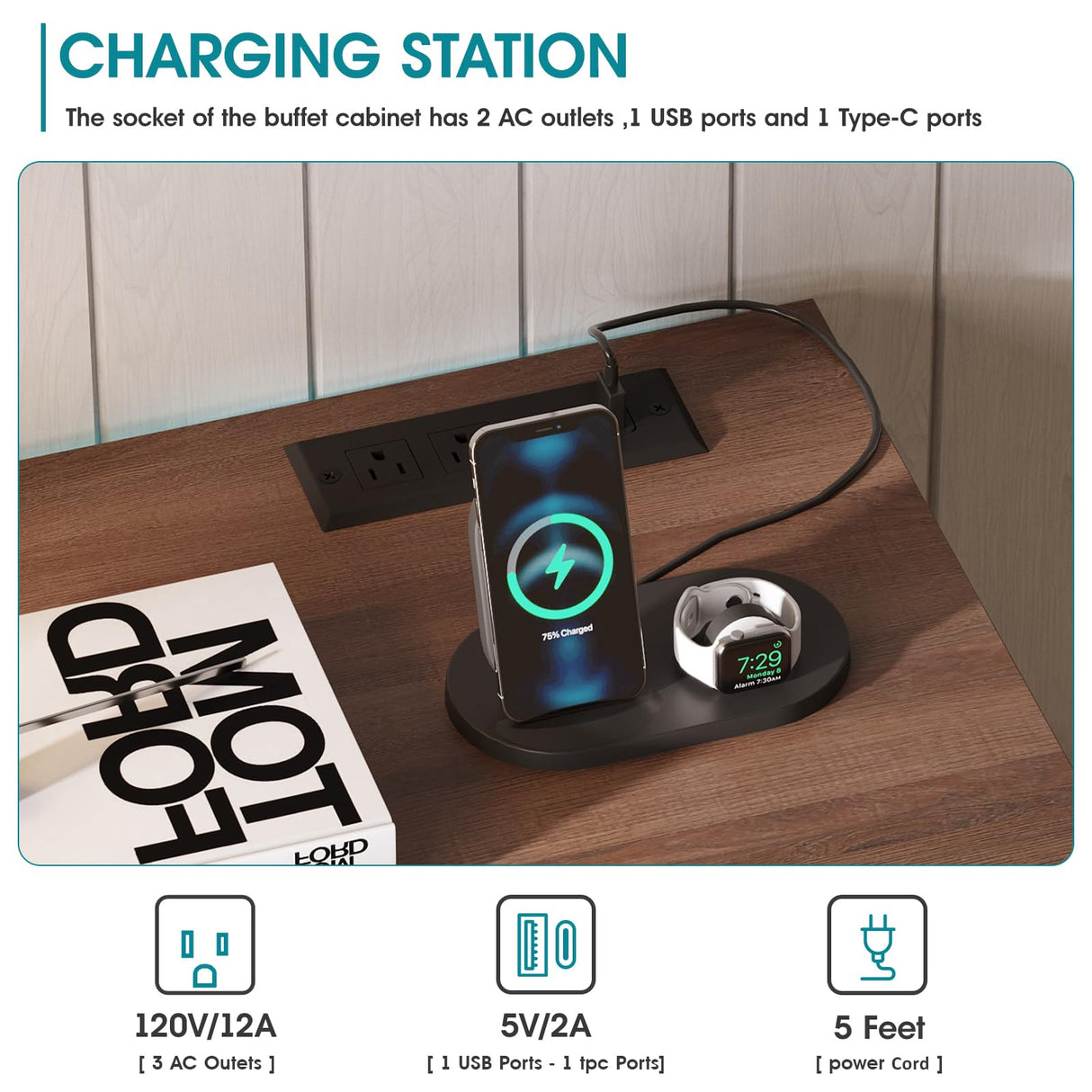 Maupvit TV Stand with Flap&Sliding Doors 47.24" W Television Table Stands with 3 Drawers,LED Lights and Charging Station,Wooden Dresser for Living Room,Hallway,Closet,Entryway,Bedroom,White Maupvit