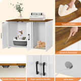 Dwanton Litter Box Enclosure, Cat Litter Box Furniture Hidden, with Scratching Mat, Wooden Cat Washroom Indoor, Fit Most of Litter Box, 31.5" L x 19.7" W x 21.7" H, White + Warm Brown Dwanton