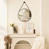 POZINO Round Mirror, Rope Hanging Mirror, 15 Inch Farmhouse Circle Wall Mirror for Bathroom Bedroom Living Room Entryway Home Decor, Grey POZINO