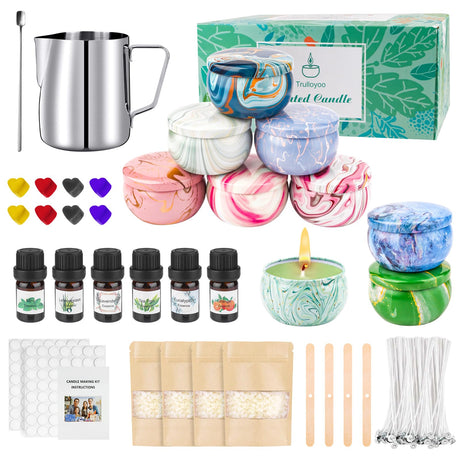 Trulloyoo Candle Making Kit for Adult, DIY Candle Making Supplies Include Beeswax, Wicks, Candle Tins, Essential Oils, Dyes, DIY Arts & Crafts Gift for Kids, Beginners, Adults Trulloyoo