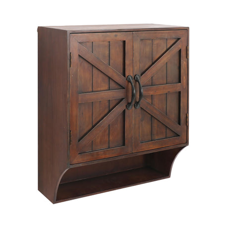 FLORA Farmhouse Wall Mounted Storage Cabinet, Medicine Cabinet with Doors, Wood Vintage Bathroom Wall Cabinet Over Toilet for Bathroom, Kitchen, Living Room, Rustic Brown FLORA