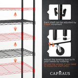 CAPHAUS 4-Tier Commercial Grade Heavy Duty Adjustable Height Wire Shelving w/Wheels & Leveling Feet, Storage Metal Steel Shelf, Garage Shelving CAPHAUS